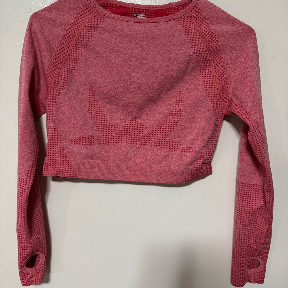 Pink Long Sleeve Crop Top Workout Top